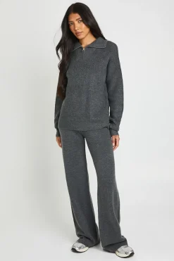 boohoo Ensemble Coordonné Grande Taille Synthétiquell Surdimensionné Col Zippé Et Pantalon En Maille Épaisse<Femme Pulls Et Gilets|Toutes Les Mailles