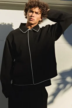 boohooMAN Ensemble Coordonné Harrington Ajusté À Fermeture Éclair Avec Passepoil Contrasté<Homme Ensembles|Tenues De Soirée Grande Taille