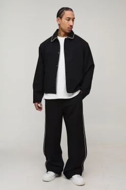 boohooMAN Ensemble Coordonné Harrington Ajusté À Fermeture Éclair Avec Passepoil Contrasté<Homme Ensembles|Tenues De Soirée Grande Taille