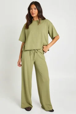 Ensemble Coordonné Haut Ample Oversize Et Pantalon Large En Tissu Froissé