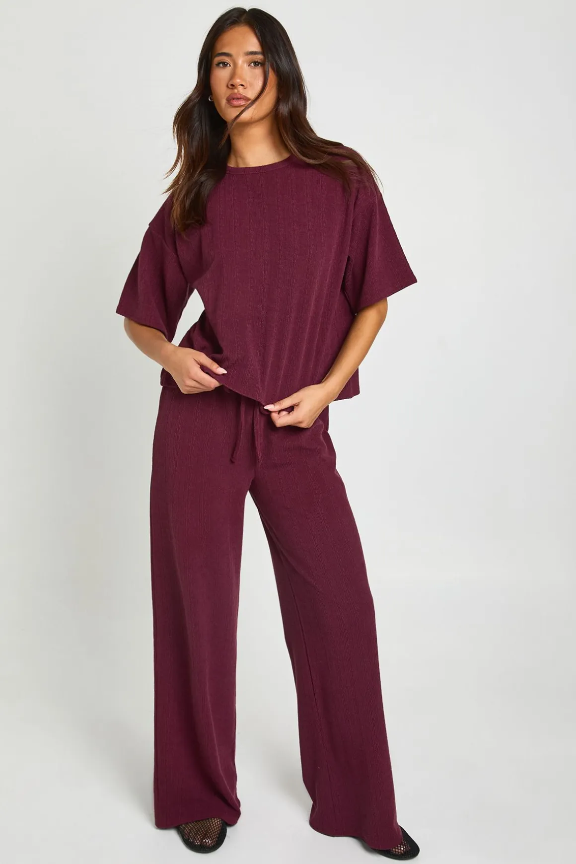 Ensemble Coordonné Haut Ample Oversize Et Pantalon Large En Tissu Froissé