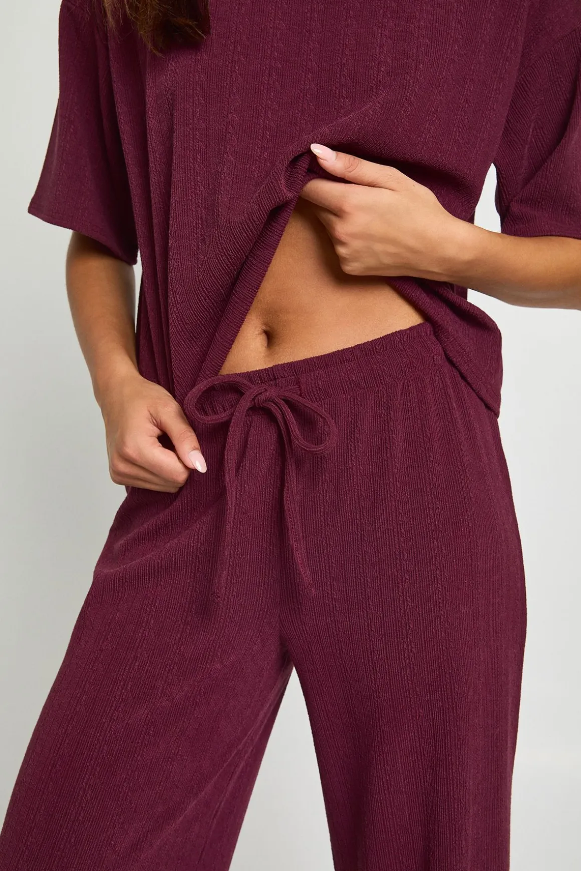 Ensemble Coordonné Haut Ample Oversize Et Pantalon Large En Tissu Froissé