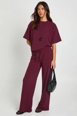 Ensemble Coordonné Haut Ample Oversize Et Pantalon Large En Tissu Froissé