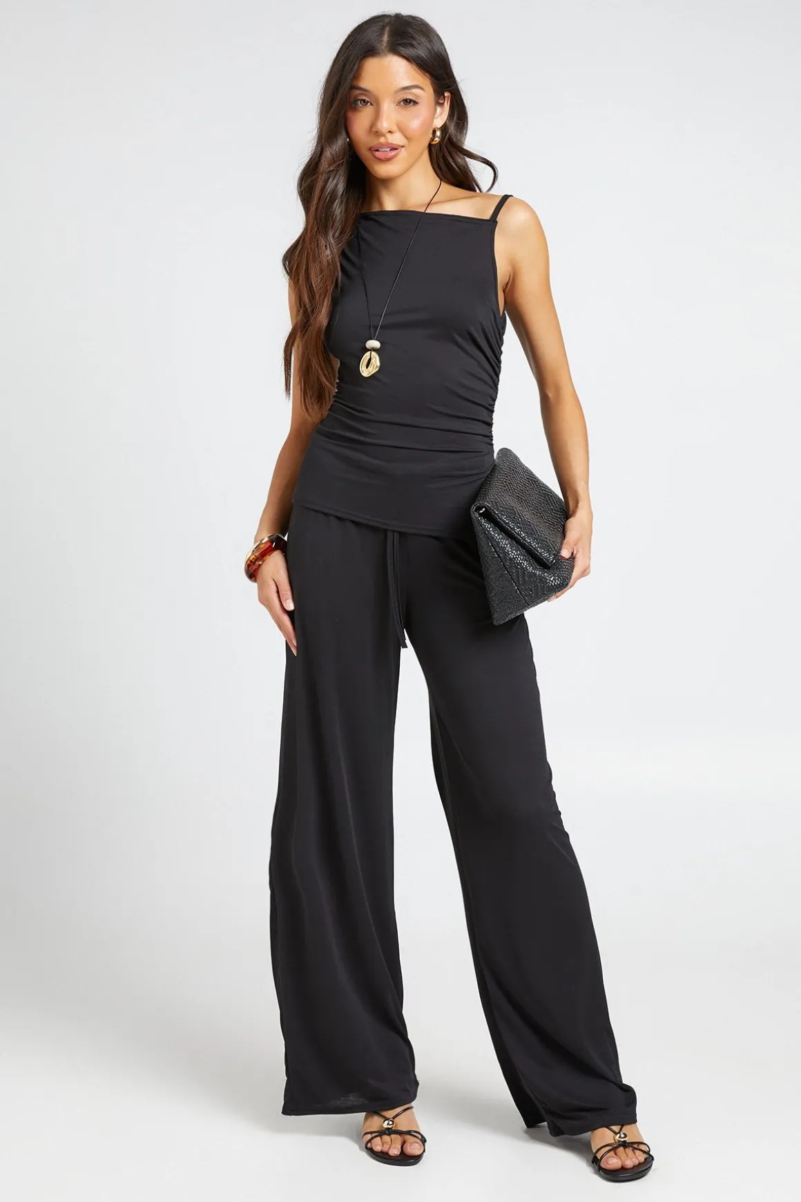 Ensemble Coordonné Haut Asymétrique Froncé Et Pantalon
