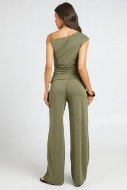 Ensemble Coordonné Haut Asymétrique Froncé Sur Le Côté Et Pantalon