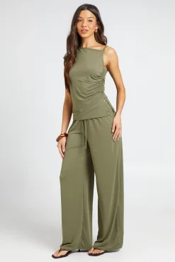Ensemble Coordonné Haut Asymétrique Froncé Sur Le Côté Et Pantalon