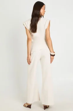 boohoo Ensemble Coordonné Haut Asymétrique À Épaulettes Et Pantalon Droit Long<Femme Tons Neutres|Ensembles
