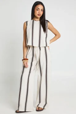 Ensemble Coordonné Haut Boxy Et Pantalon Large À Rayures Effet Lin