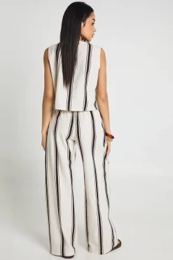 Ensemble Coordonné Haut Boxy Et Pantalon Large À Rayures Effet Lin