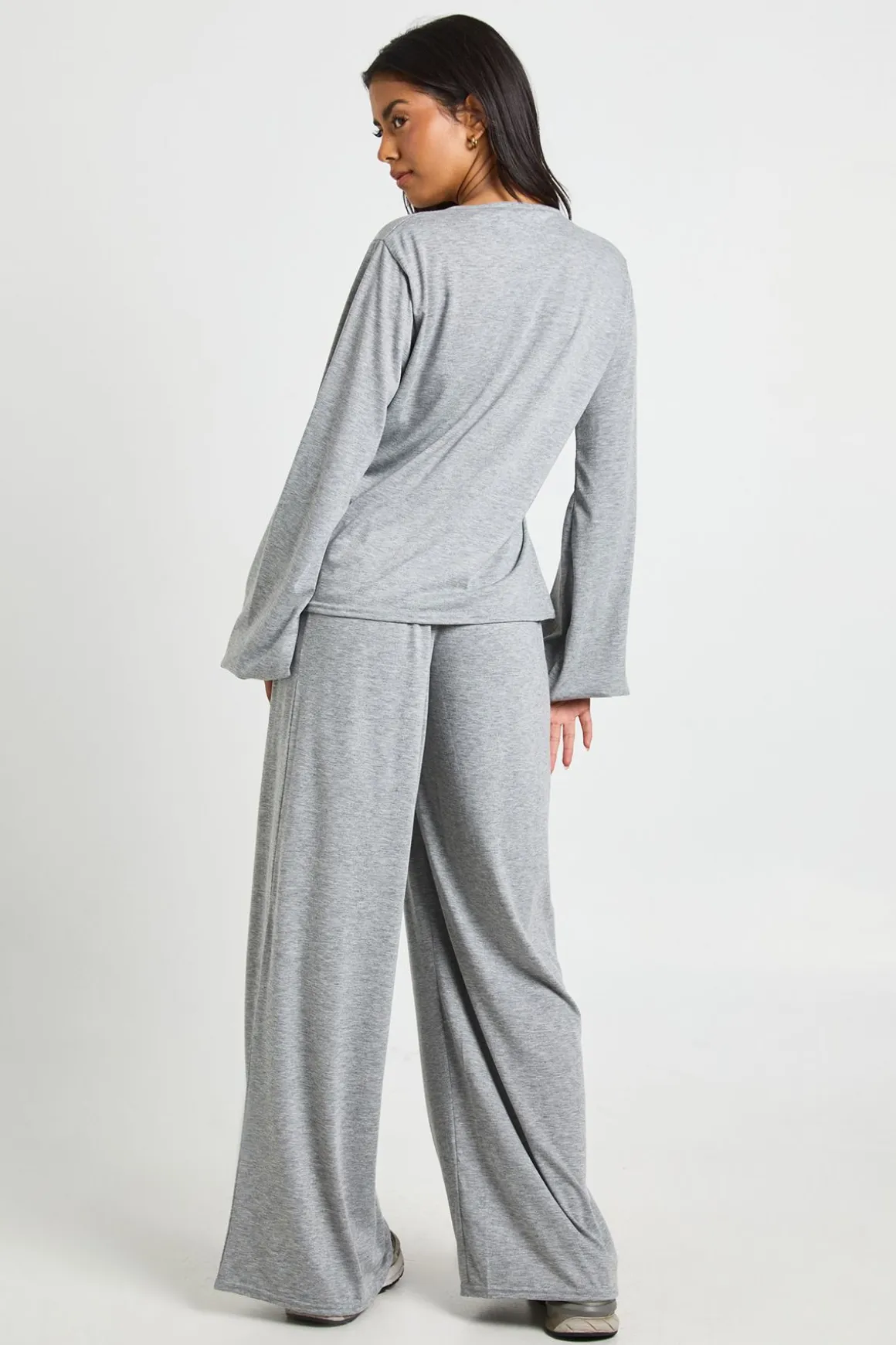 Ensemble Coordonné Haut Cache-Cœur à Taille Nouée et Pantalon Chiné