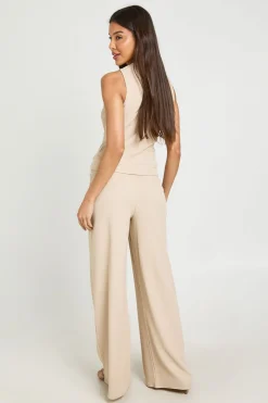 Ensemble Coordonné Haut Cache-cœur Col V À Ourlet Profond Et Pantalon Large