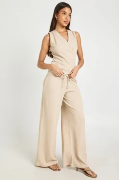 Ensemble Coordonné Haut Cache-cœur Col V À Ourlet Profond Et Pantalon Large