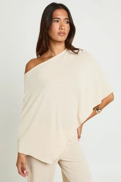 Ensemble Coordonné Haut Cape Texturé Épaules Dénudées Et Pantalon Large