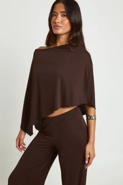 Ensemble Coordonné Haut Cape Texturé Épaules Dénudées Et Pantalon Large