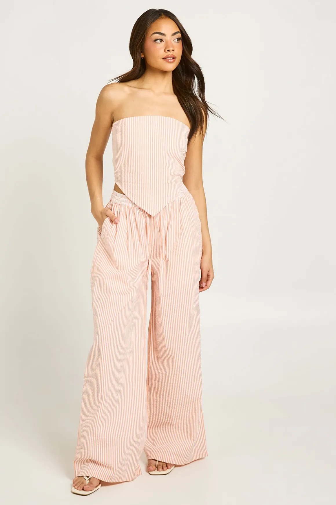 Ensemble Coordonné Haut Écharpe Et Pantalon En Seersucker Vichy