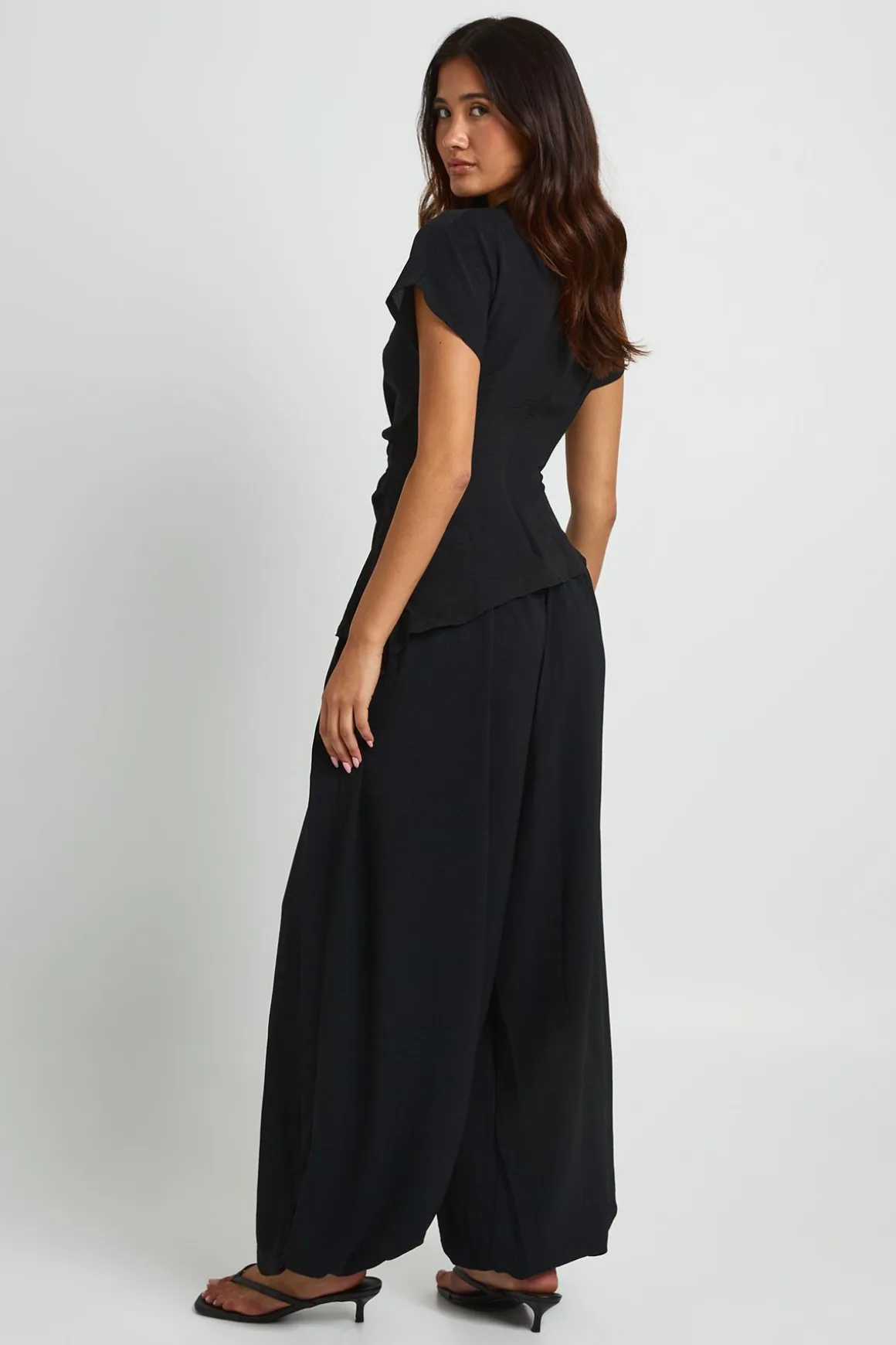Ensemble Coordonné Haut Col Montant Froncé Et Pantalon Ballon