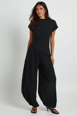 Ensemble Coordonné Haut Col Montant Froncé Et Pantalon Ballon