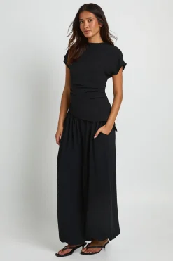 Ensemble Coordonné Haut Col Montant Froncé Et Pantalon Ballon