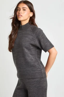 Ensemble Coordonné Haut Col Montant En Maille Et Pantalon Large