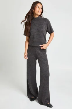 Ensemble Coordonné Haut Col Montant En Maille Et Pantalon Large