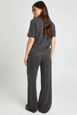 Ensemble Coordonné Haut Col Montant En Maille Et Pantalon Large