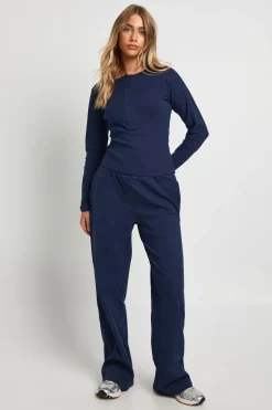 boohoo Ensemble coordonné : haut à col rond en coton à boutons et pantalon<Femme Ensembles
