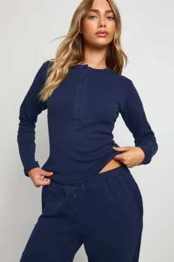 boohoo Ensemble coordonné : haut à col rond en coton à boutons et pantalon<Femme Ensembles