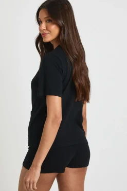 boohoo Ensemble Coordonné Haut Col Rond Côtelé Boutonné Et Micro Short<Femme Pulls Et Gilets|Toutes Les Mailles