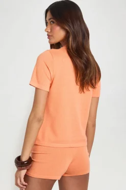 Ensemble Coordonné Haut Col Rond Côtelé Boutonné Et Micro Short