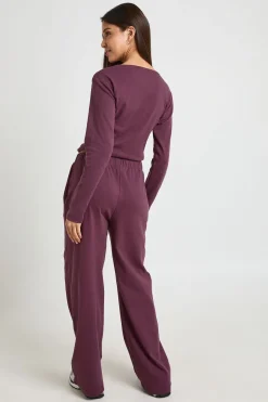 Ensemble Coordonné Haut Col Rond Boutonné Et Pantalon En Coton
