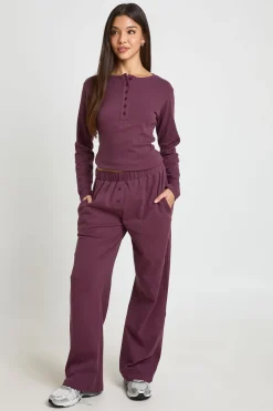 Ensemble Coordonné Haut Col Rond Boutonné Et Pantalon En Coton