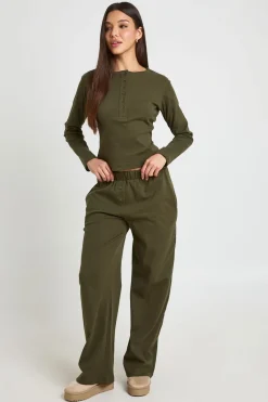 boohoo Ensemble Coordonné Haut Col Rond Boutonné Et Pantalon En Coton<Femme Basiques|Ensembles