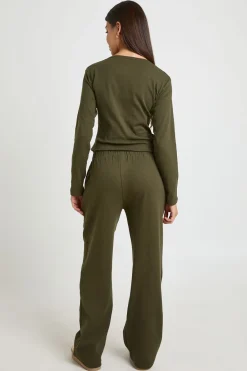 boohoo Ensemble Coordonné Haut Col Rond Boutonné Et Pantalon En Coton<Femme Basiques|Ensembles