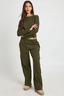 boohoo Ensemble Coordonné Haut Col Rond Boutonné Et Pantalon En Coton<Femme Basiques|Ensembles