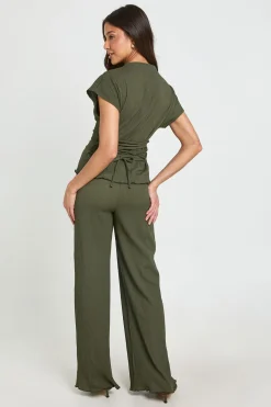 Ensemble Coordonné Haut À Dos Noué Et Pantalon Large En Tissu Froissé