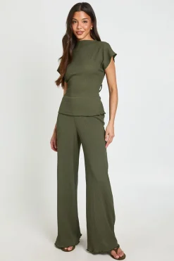 Ensemble Coordonné Haut À Dos Noué Et Pantalon Large En Tissu Froissé