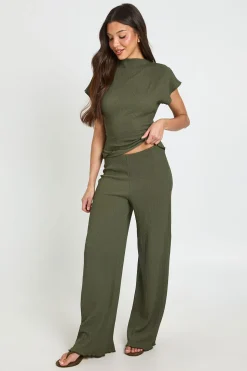 Ensemble Coordonné Haut À Dos Noué Et Pantalon Large En Tissu Froissé