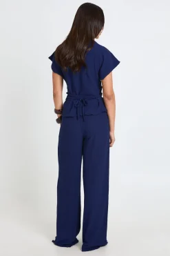 Ensemble Coordonné Haut À Dos Noué Et Pantalon Large En Tissu Froissé