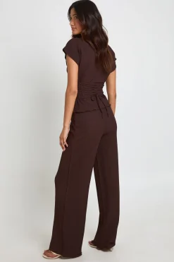 boohoo Ensemble Coordonné Haut À Dos Noué Et Pantalon Large Effet Crinkle<Femme Ensembles