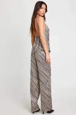 boohoo Ensemble coordonné haut dos nu en satin zébré et pantalon<Femme Zebra Print|Satin Et Dentelle