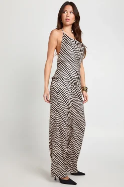 boohoo Ensemble coordonné haut dos nu en satin zébré et pantalon<Femme Zebra Print|Satin Et Dentelle