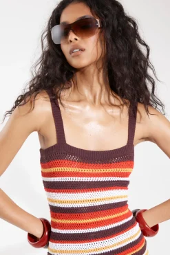 boohoo Ensemble Coordonné Haut Dos-nu Et Mini Short En Crochet À Rayures<Femme Pulls Et Gilets|Toutes Les Mailles