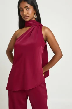 Ensemble Coordonné Haut Drapé À Détail Foulard Et Pantalon Jambes Larges