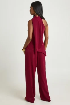 Ensemble Coordonné Haut Drapé À Détail Foulard Et Pantalon Jambes Larges