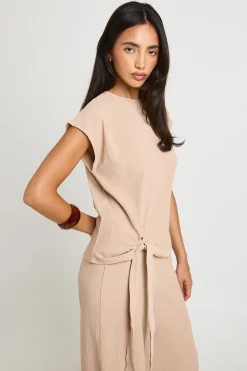 Ensemble Coordonné Haut À Détail Nœud Texturé Et Pantalon