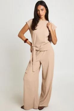 Ensemble Coordonné Haut À Détail Nœud Texturé Et Pantalon