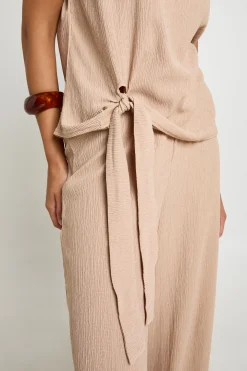 Ensemble Coordonné Haut À Détail Nœud Texturé Et Pantalon