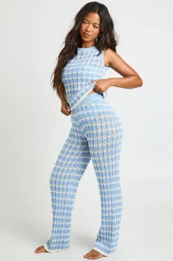 Ensemble Coordonné Haut En Maille À Rayures Crochet Et Pantalon Large