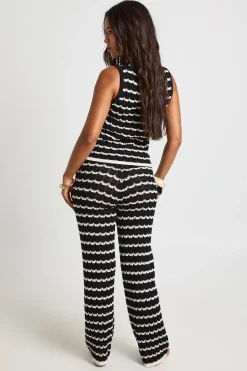 Ensemble Coordonné Haut En Maille Rayée Au Crochet Et Pantalon Large