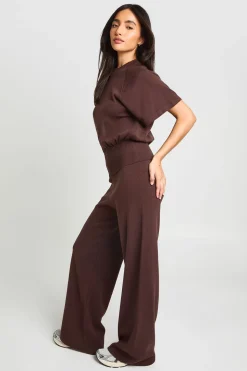 Ensemble Coordonné Haut En Maille Oversized À Taille Froncée Et Pantalon Large